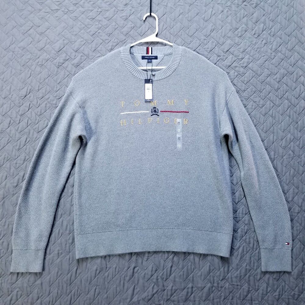 Tommy Hilfiger Sweater Mens Medium Gray Crewneck Long Sleeve Pullover New